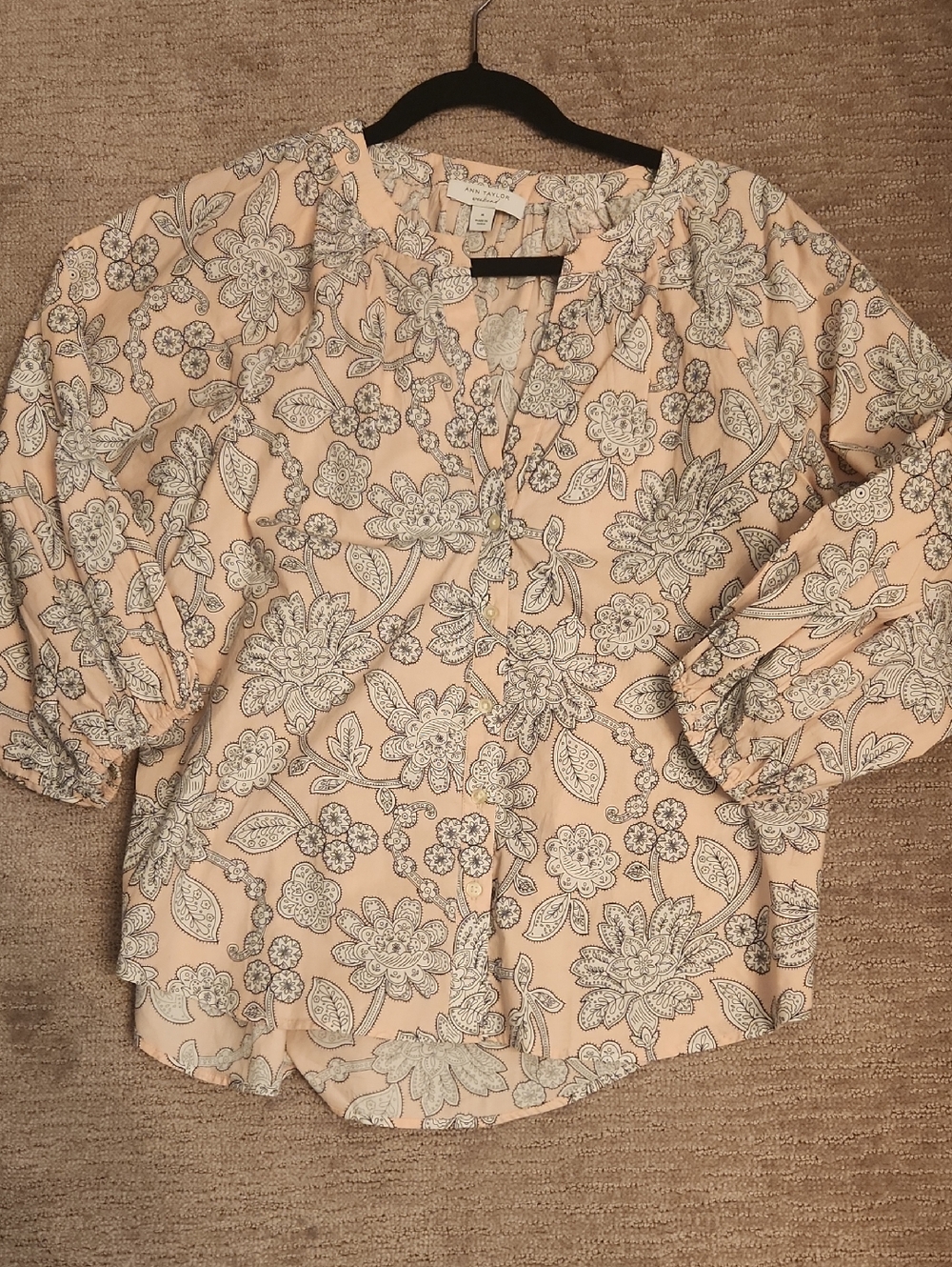Ann Taylor Peach and White Floral Peasant Blouse